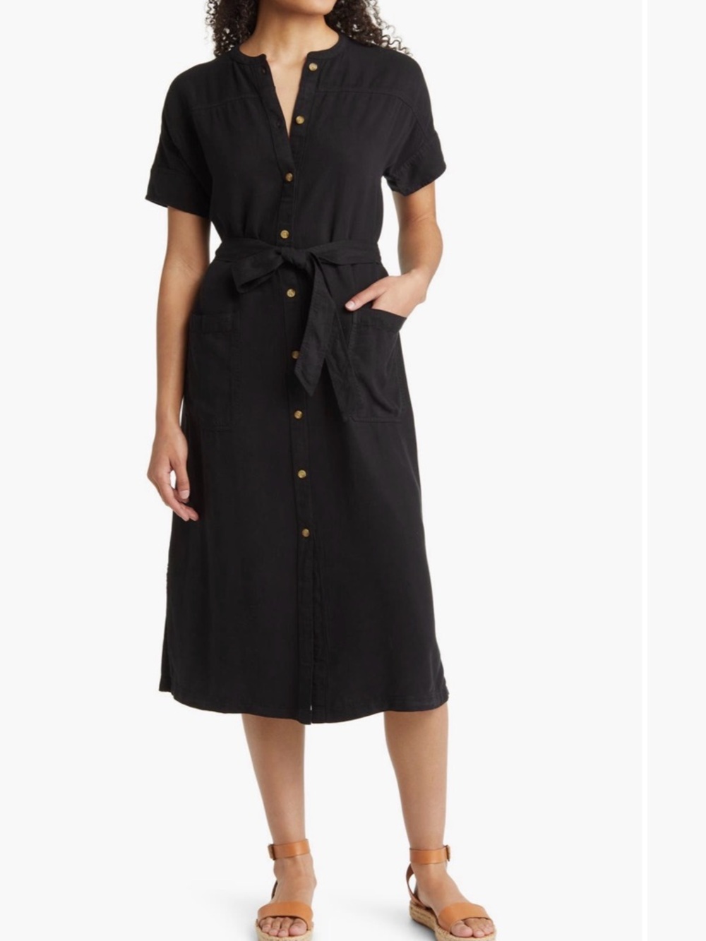 Caslon Black Button-Front Tie-Waist Midi Dress